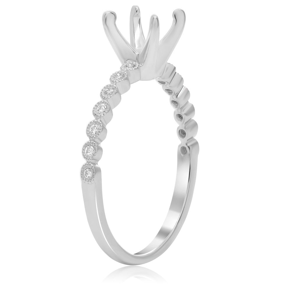 WHITE GOLD FOUR PRONG MILGRAIN ENGAGEMENT RING